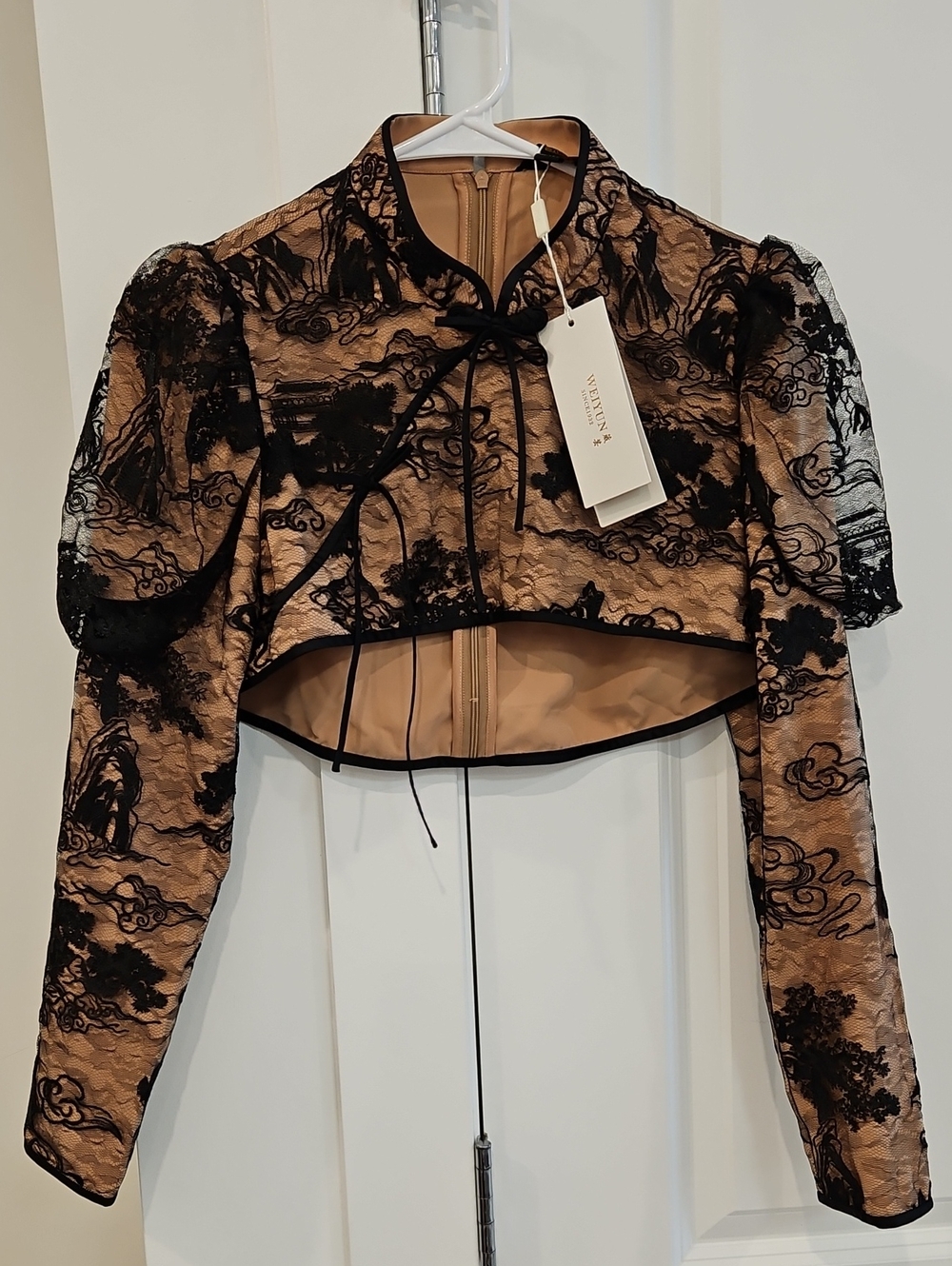 Women's Black Lace Overlay Cropped Jacket - Unbranded